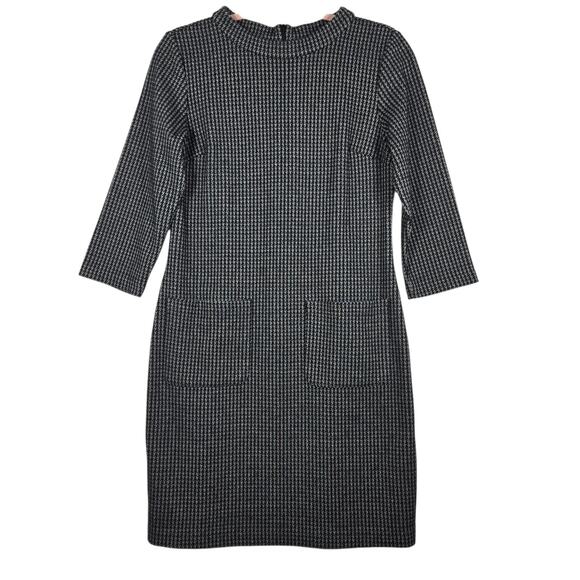 Boden Opal Jersey Dress Women 8P Petite Jacquard Houndstooth Mod Shift Mock Neck - Picture 1 of 12